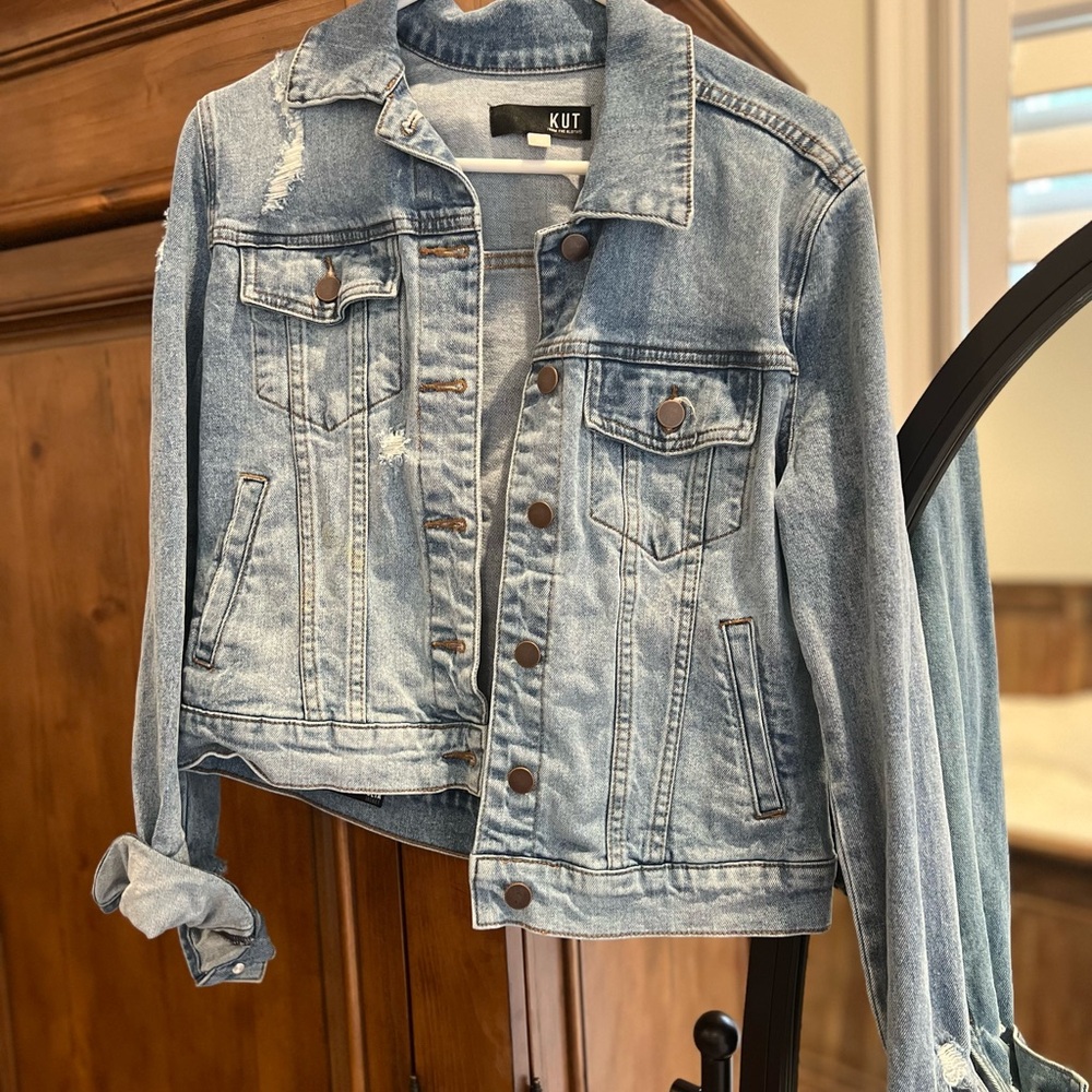 Kut from the Kloth Distressed Light Blue Jean Jacket